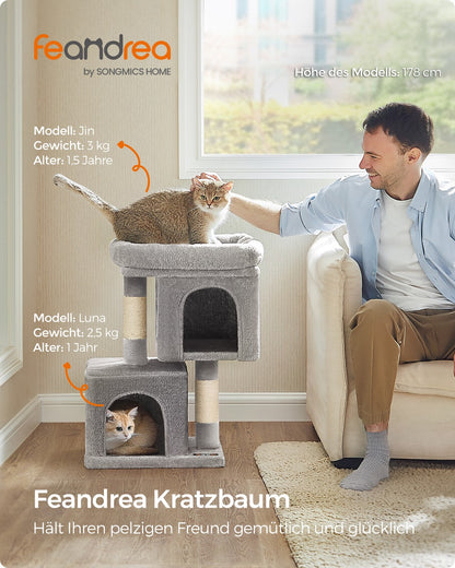 Cat Tree Tower 67 cm for Kittens up to 3 kg 2 Caves Light Grey