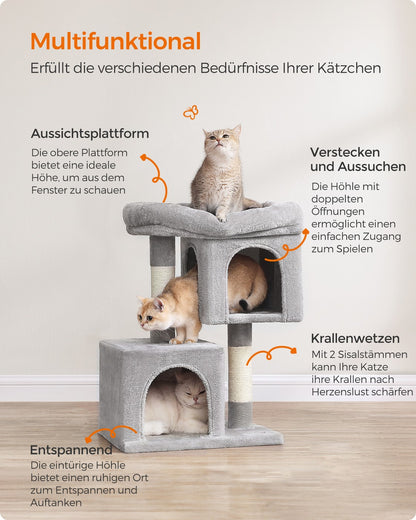 Cat Tree Tower 67 cm for Kittens up to 3 kg 2 Caves Light Grey