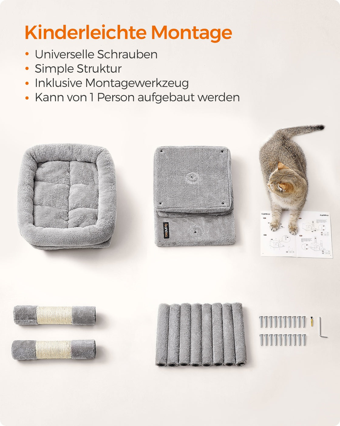 Cat Tree Tower 67 cm for Kittens up to 3 kg 2 Caves Light Grey