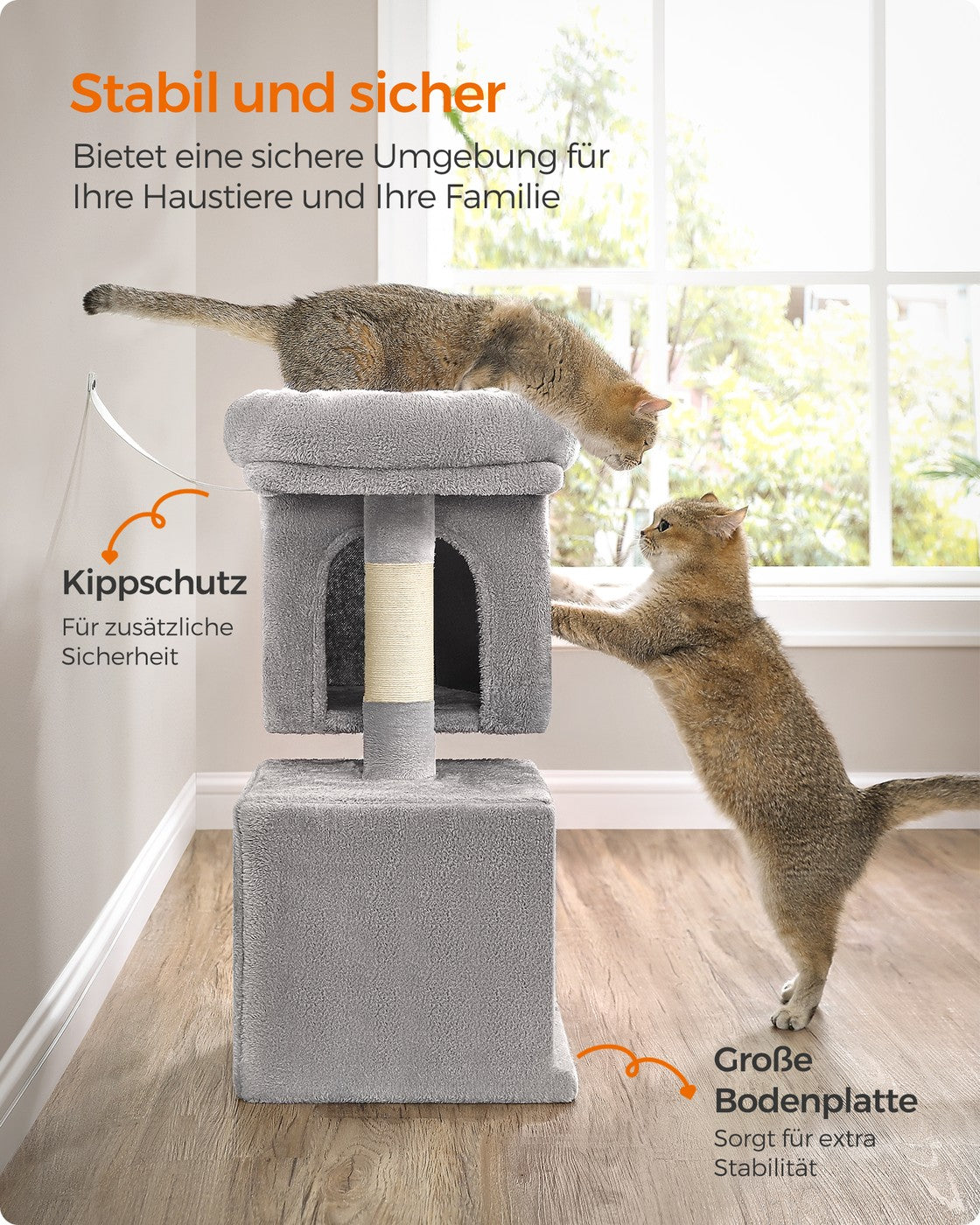 Cat Tree Tower 67 cm for Kittens up to 3 kg 2 Caves Light Grey