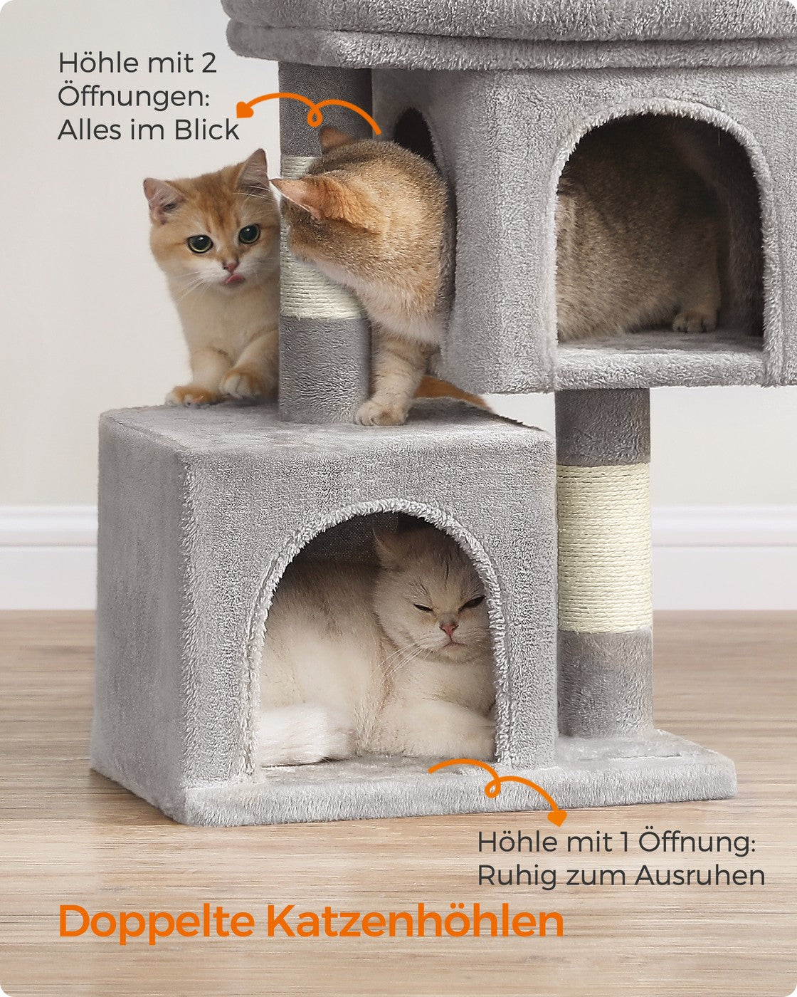 Cat Tree Tower 67 cm for Kittens up to 3 kg 2 Caves Light Grey