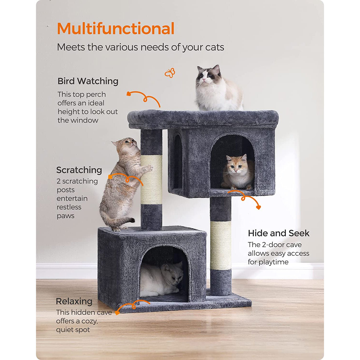 39.8-Inch Cat Tower for Extra Large Cats up to 44 lb - HWLEXTRA 