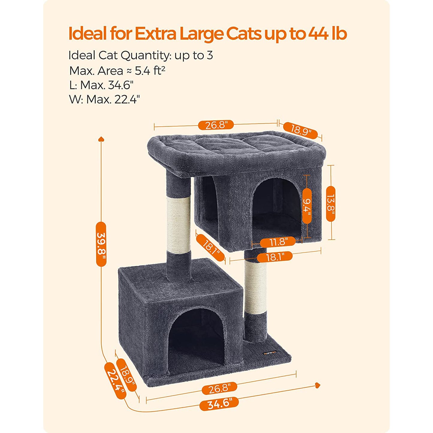 39.8-Inch Cat Tower for Extra Large Cats up to 44 lb - HWLEXTRA 