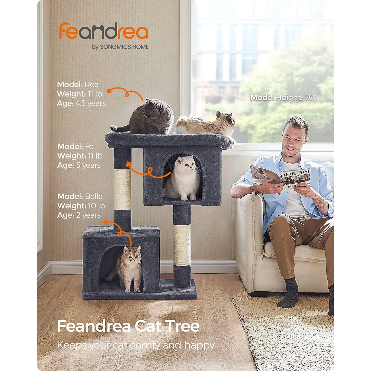 39.8-Inch Cat Tower for Extra Large Cats up to 44 lb - HWLEXTRA 