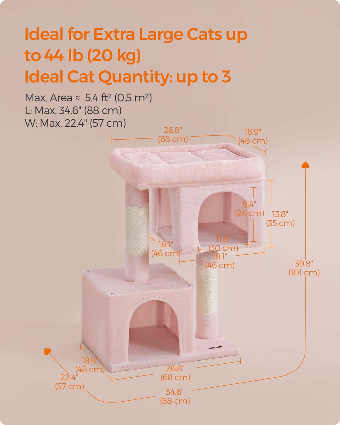 39.8-Inch Cat Tower for Extra Large Cats up to 44 lb - HWLEXTRA 