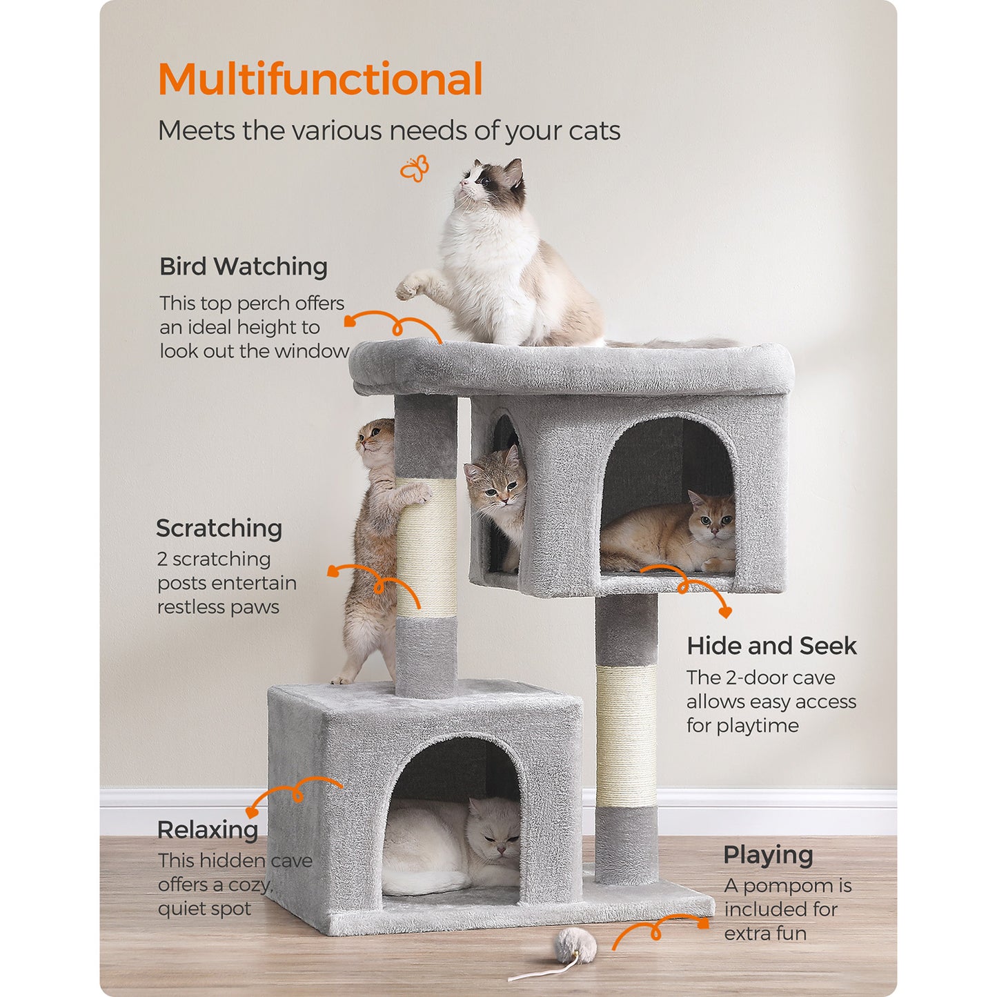 39.8-Inch Cat Tower for Extra Large Cats up to 44 lb - HWLEXTRA 