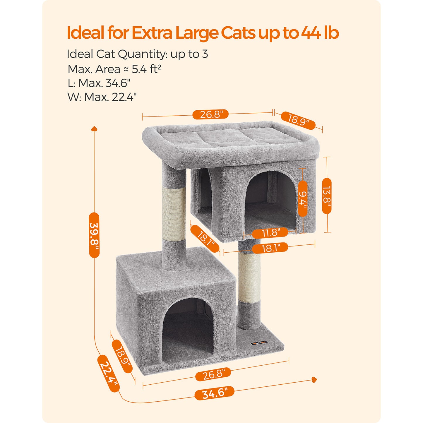 39.8-Inch Cat Tower for Extra Large Cats up to 44 lb - HWLEXTRA 