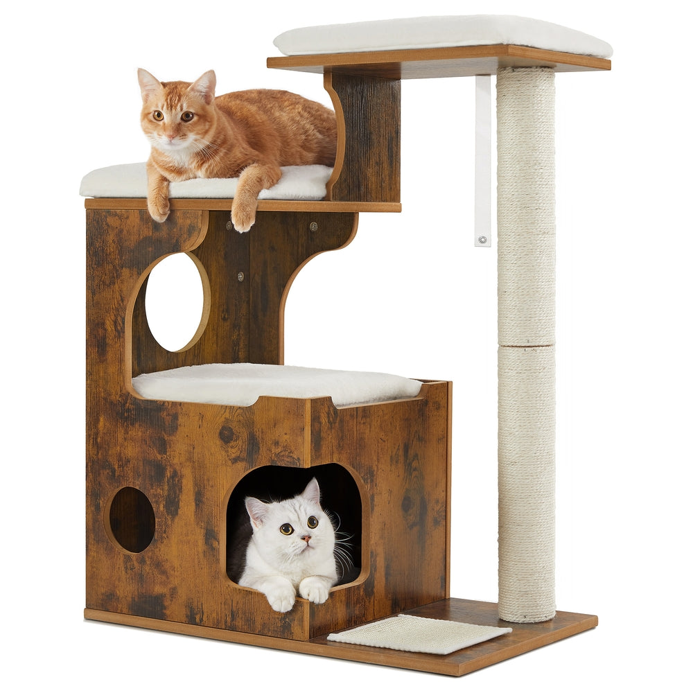 86 cm Cat Tree Medium Cat Tower with 3 Beds and Cave Gray and White - image 2