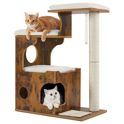 86 cm Cat Tree Medium Cat Tower with 3 Beds and Cave Gray and White - image 2