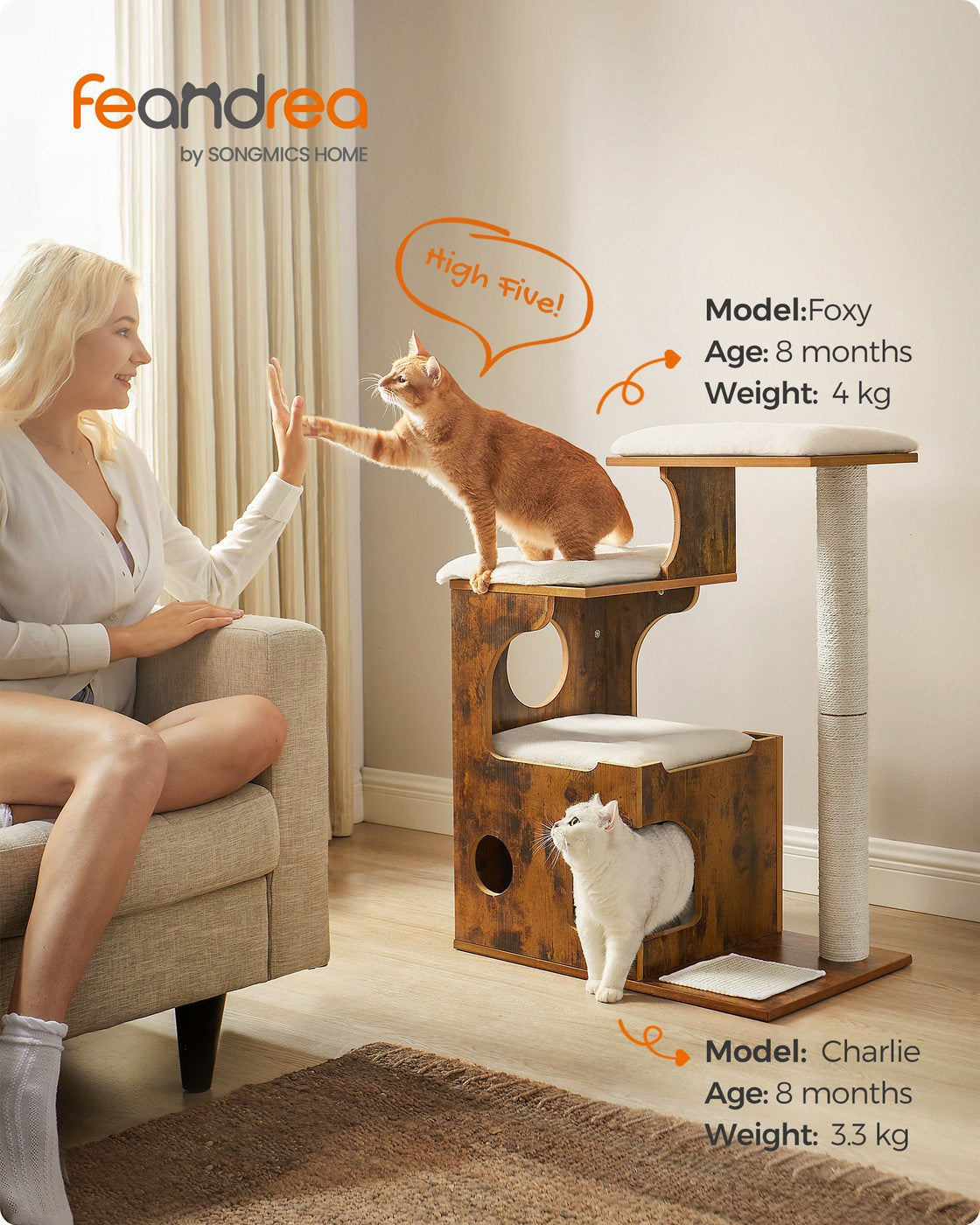 86 cm Cat Tree Medium Cat Tower with 3 Beds and Cave Gray and White - image 3