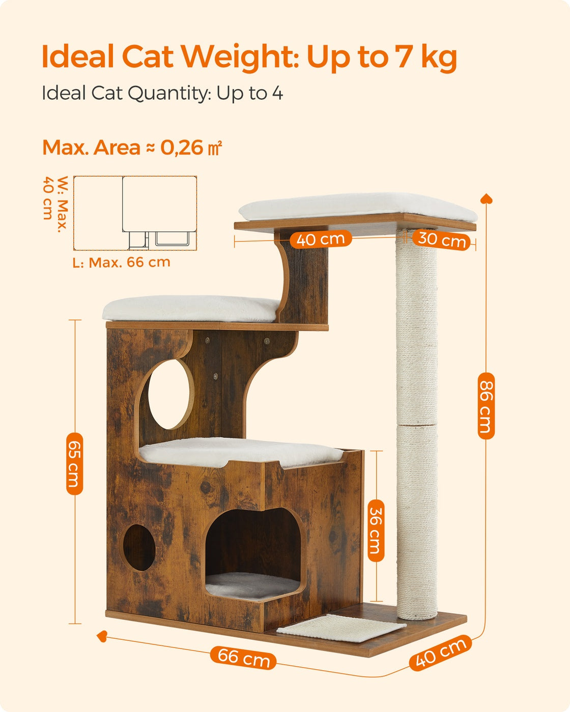 86 cm Cat Tree Medium Cat Tower with 3 Beds and Cave Gray and White - image 8