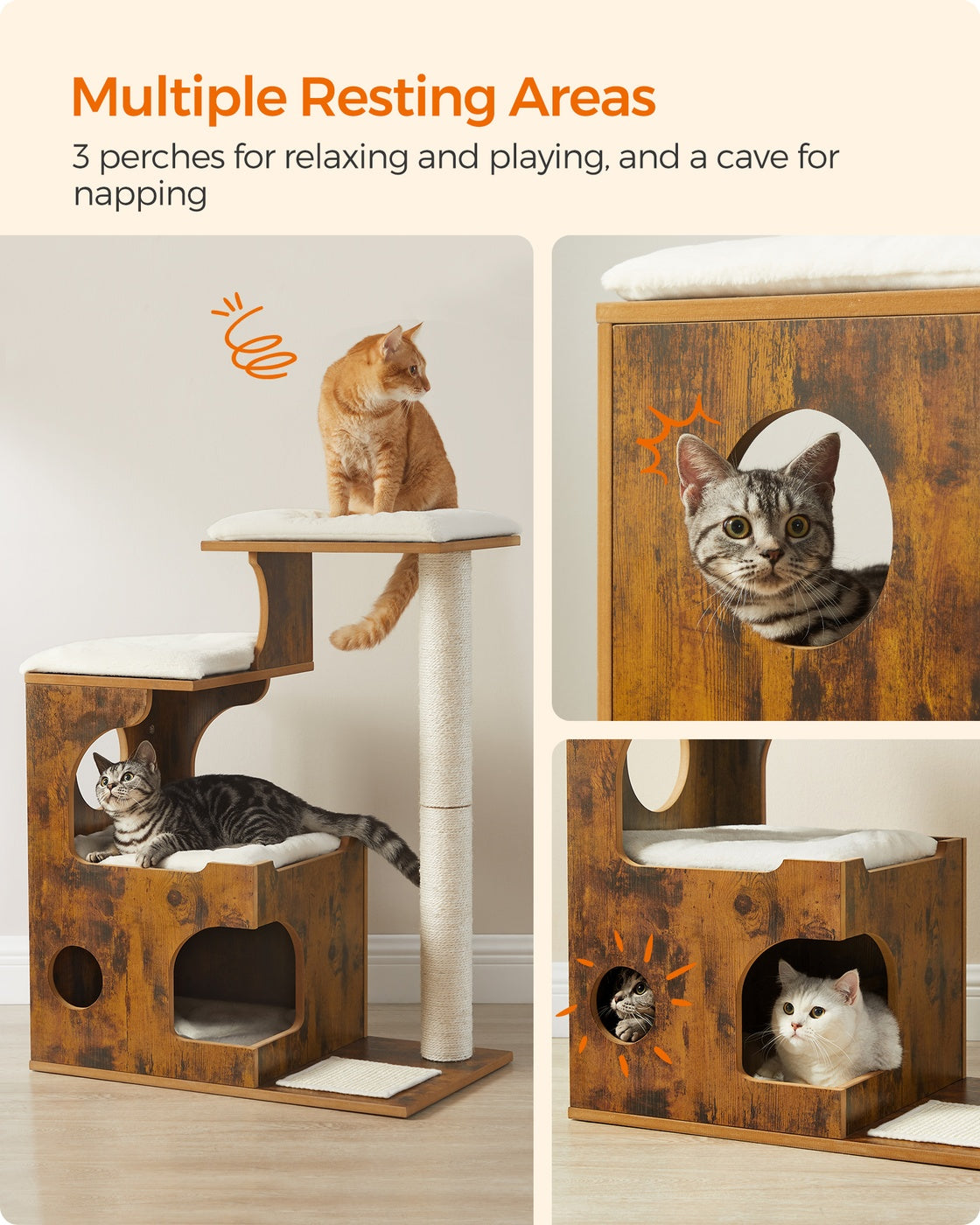 86 cm Cat Tree Medium Cat Tower with 3 Beds and Cave Gray and White - image 9
