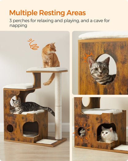 86 cm Cat Tree Medium Cat Tower with 3 Beds and Cave Gray and White - image 9