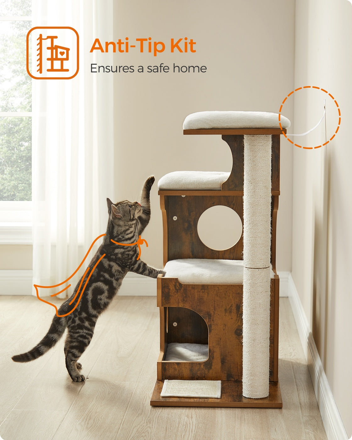 86 cm Cat Tree Medium Cat Tower with 3 Beds and Cave Gray and White - image 10