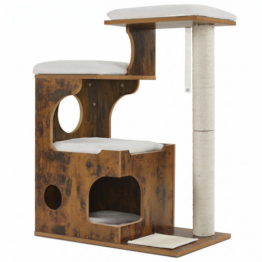 Modern Cat Tree Tower with Cat Cave, 3 Perches, Scratching Post and Mat, Removable Washable Cushions - image 1