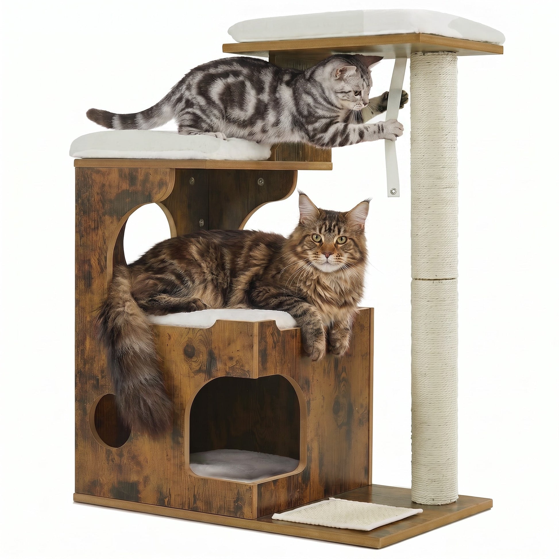 Modern Cat Tree Tower with Cat Cave, 3 Perches, Scratching Post and Mat, Removable Washable Cushions - image 2