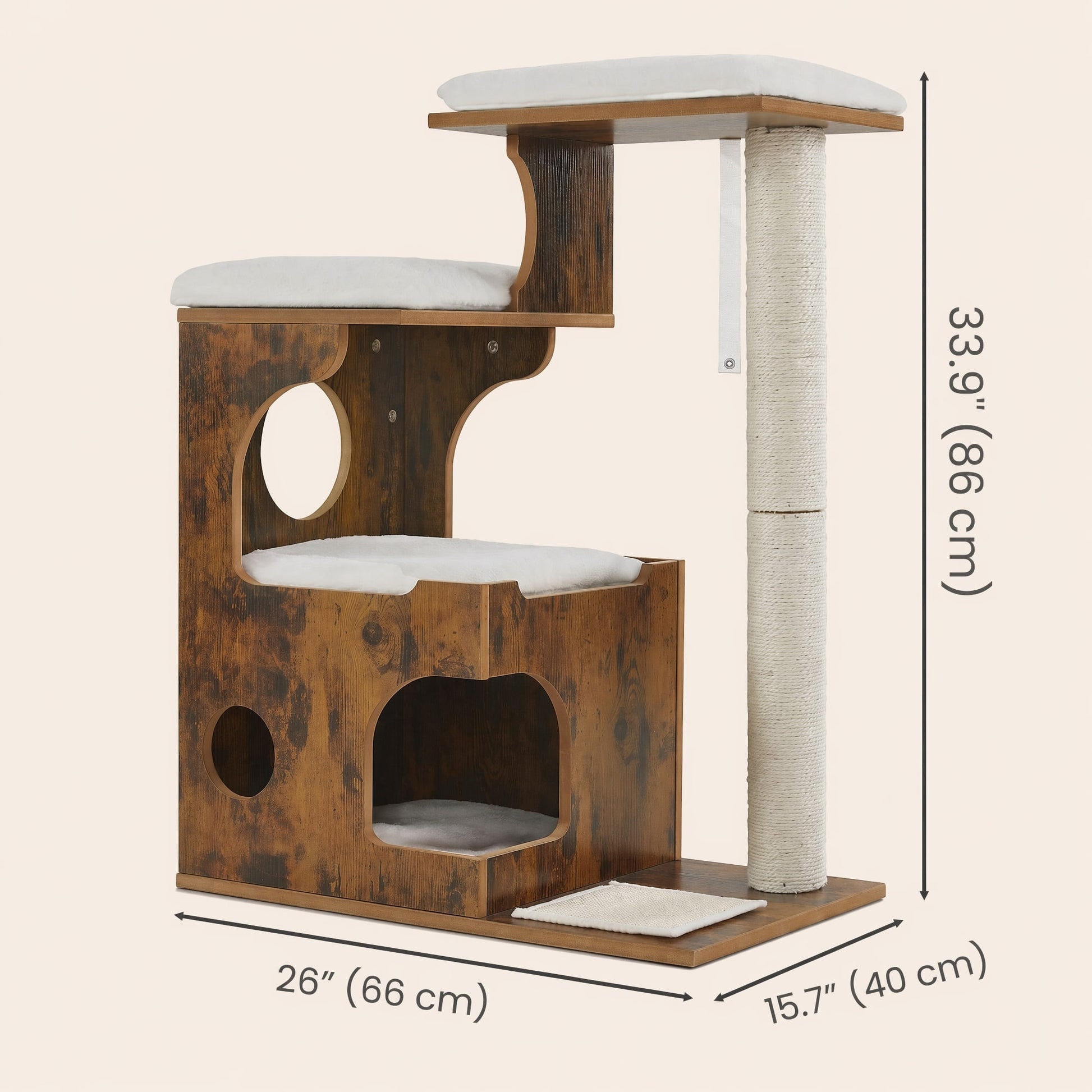 Modern Cat Tree Tower with Cat Cave, 3 Perches, Scratching Post and Mat, Removable Washable Cushions - image 3