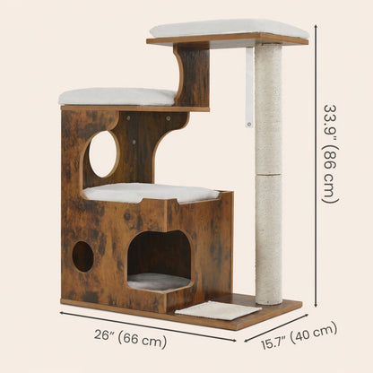 Modern Cat Tree Tower with Cat Cave, 3 Perches, Scratching Post and Mat, Removable Washable Cushions - image 3