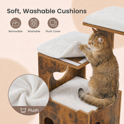 Modern Cat Tree Tower with Cat Cave, 3 Perches, Scratching Post and Mat, Removable Washable Cushions - image 4