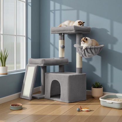 Multi-Level Cat Tree for Multiple Cats with Beds & Scratching Posts, Dove Grey - image 4
