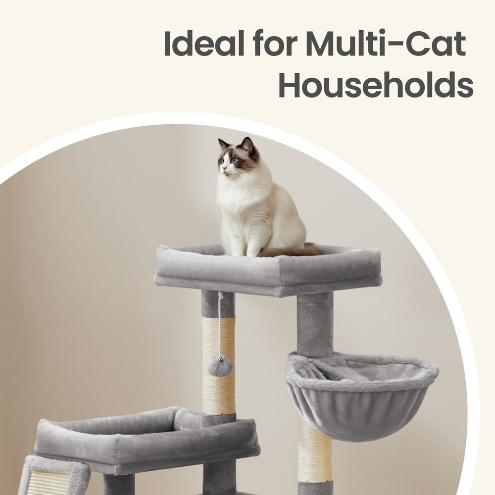 Multi-Level Cat Tree for Multiple Cats with Beds & Scratching Posts, Dove Grey - image 6