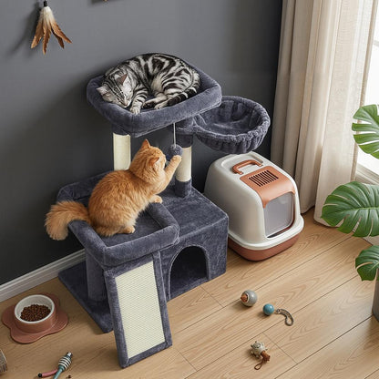 Multi-Level Cat Tree for Multiple Cats with Beds & Scratching Posts, Dove Grey - image 12