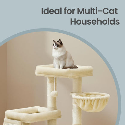 Multi-Level Cat Tree for Multiple Cats with Beds & Scratching Posts, Dove Grey - image 22