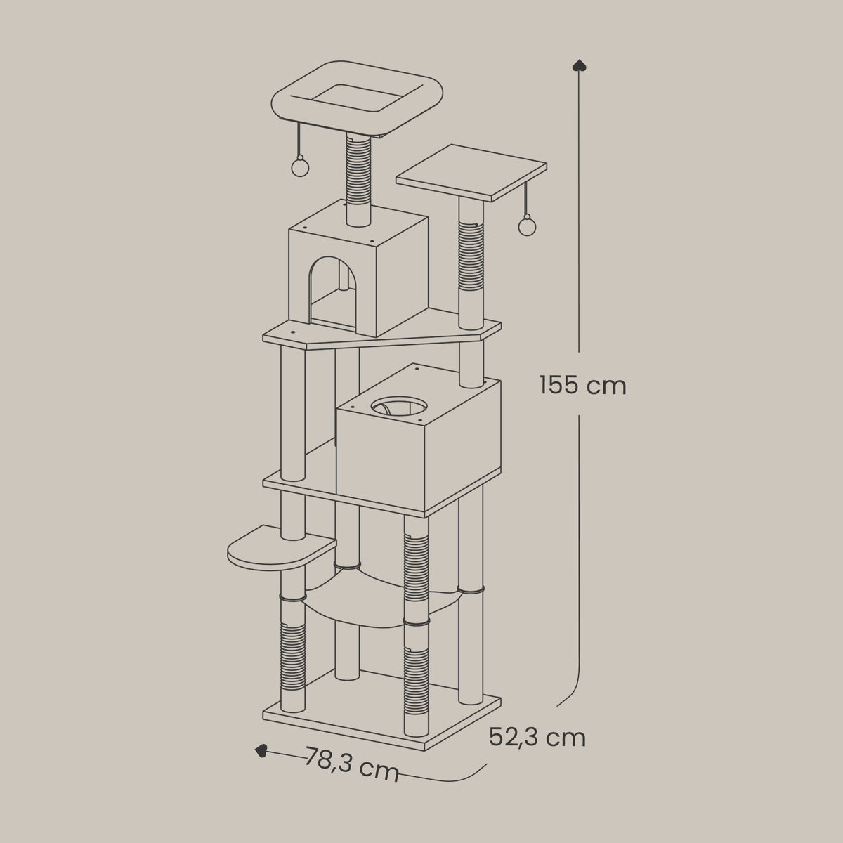 155 cm Cat Tree — Light Grey or Beige