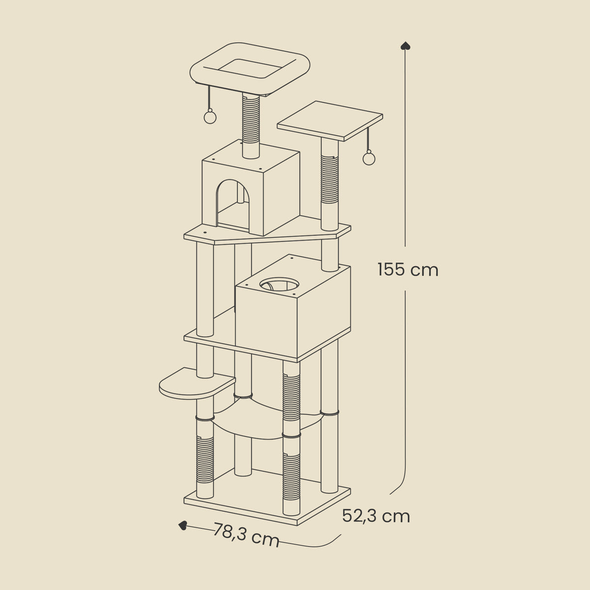 155 cm Cat Tree — Light Grey or Beige