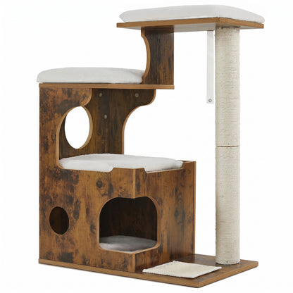 Modern Cat Tree Tower with Cat Cave, 3 Perches, Scratching Post and Mat, Removable Washable Cushions