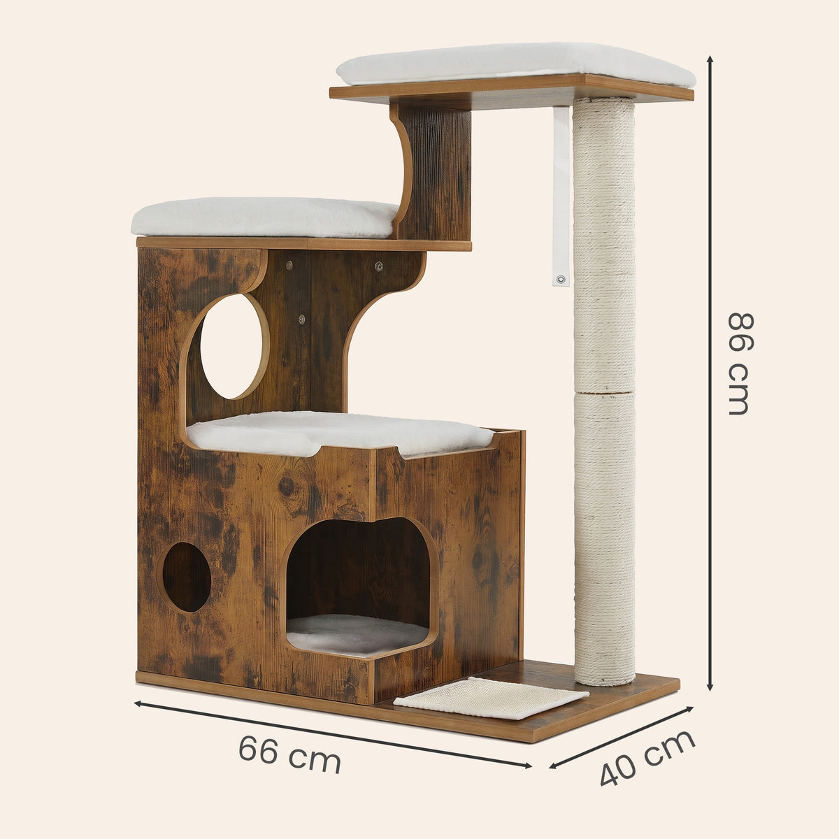 Modern Cat Tree Tower with Cat Cave, 3 Perches, Scratching Post and Mat, Removable Washable Cushions