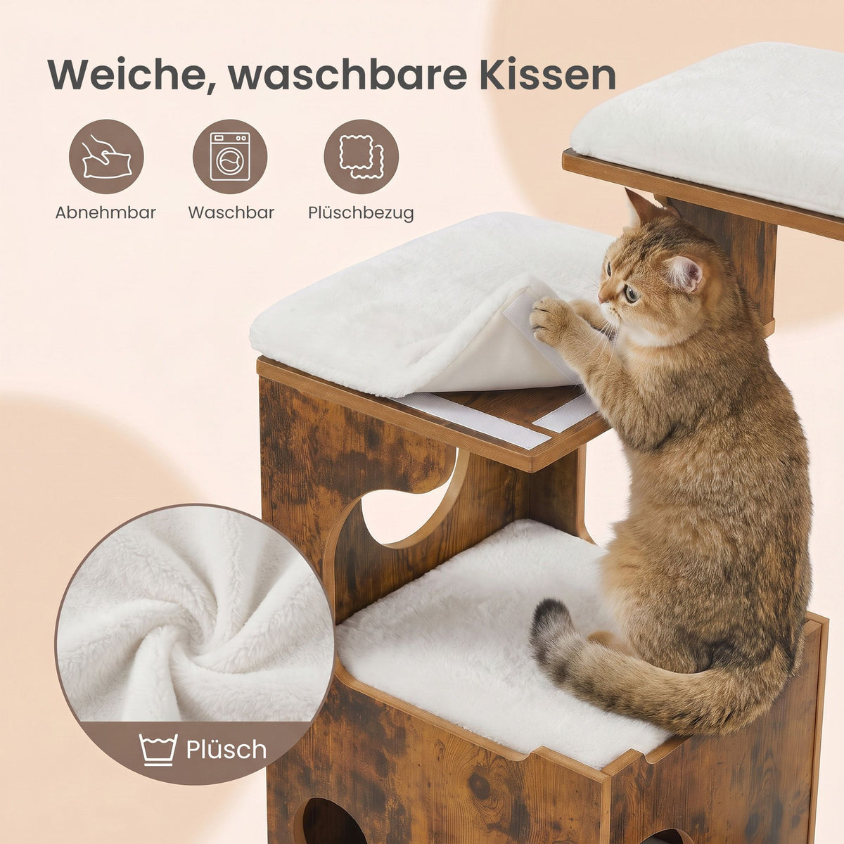 Modern Cat Tree Tower with Cat Cave, 3 Perches, Scratching Post and Mat, Removable Washable Cushions