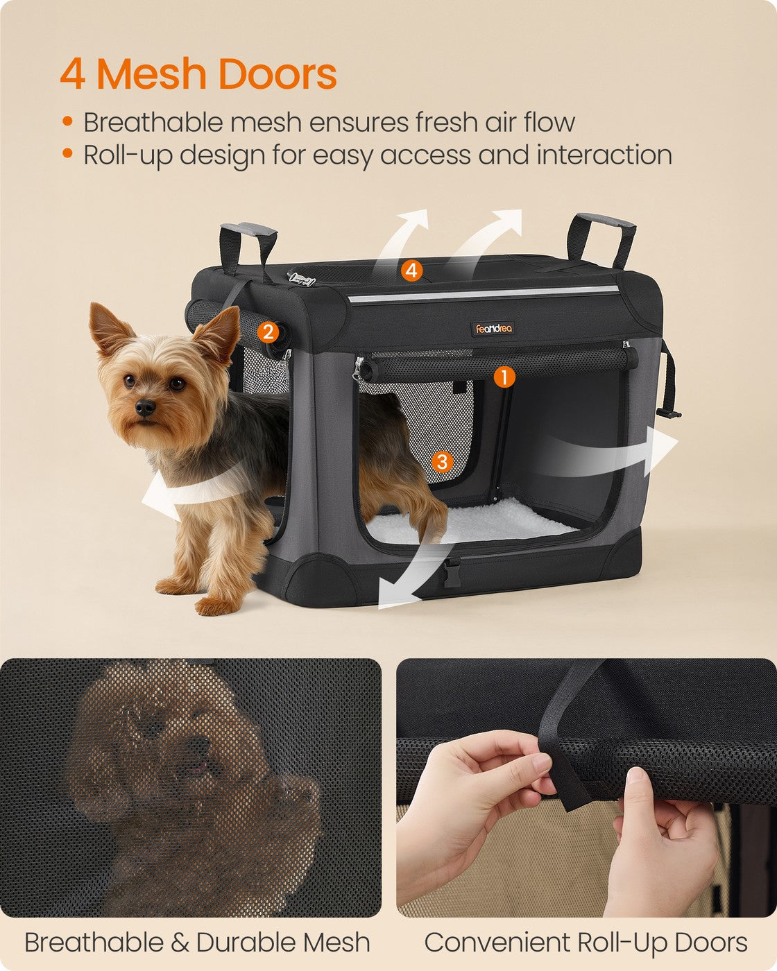 Collapsible Dog Crate 24-Inch 4 Mesh Doors Handles Storage Pocket - image 28