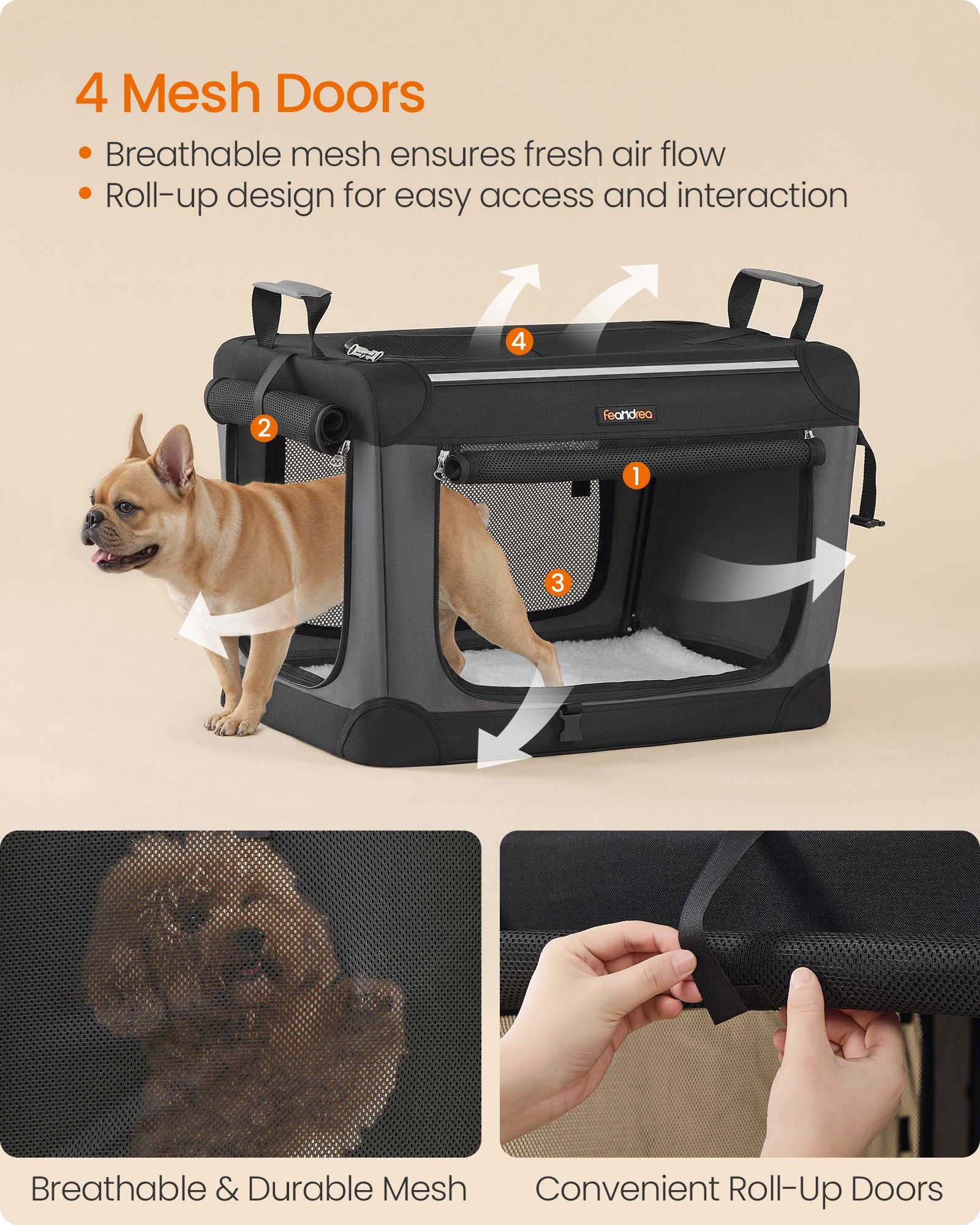 Collapsible Dog Crate 24-Inch 4 Mesh Doors Handles Storage Pocket - image 4