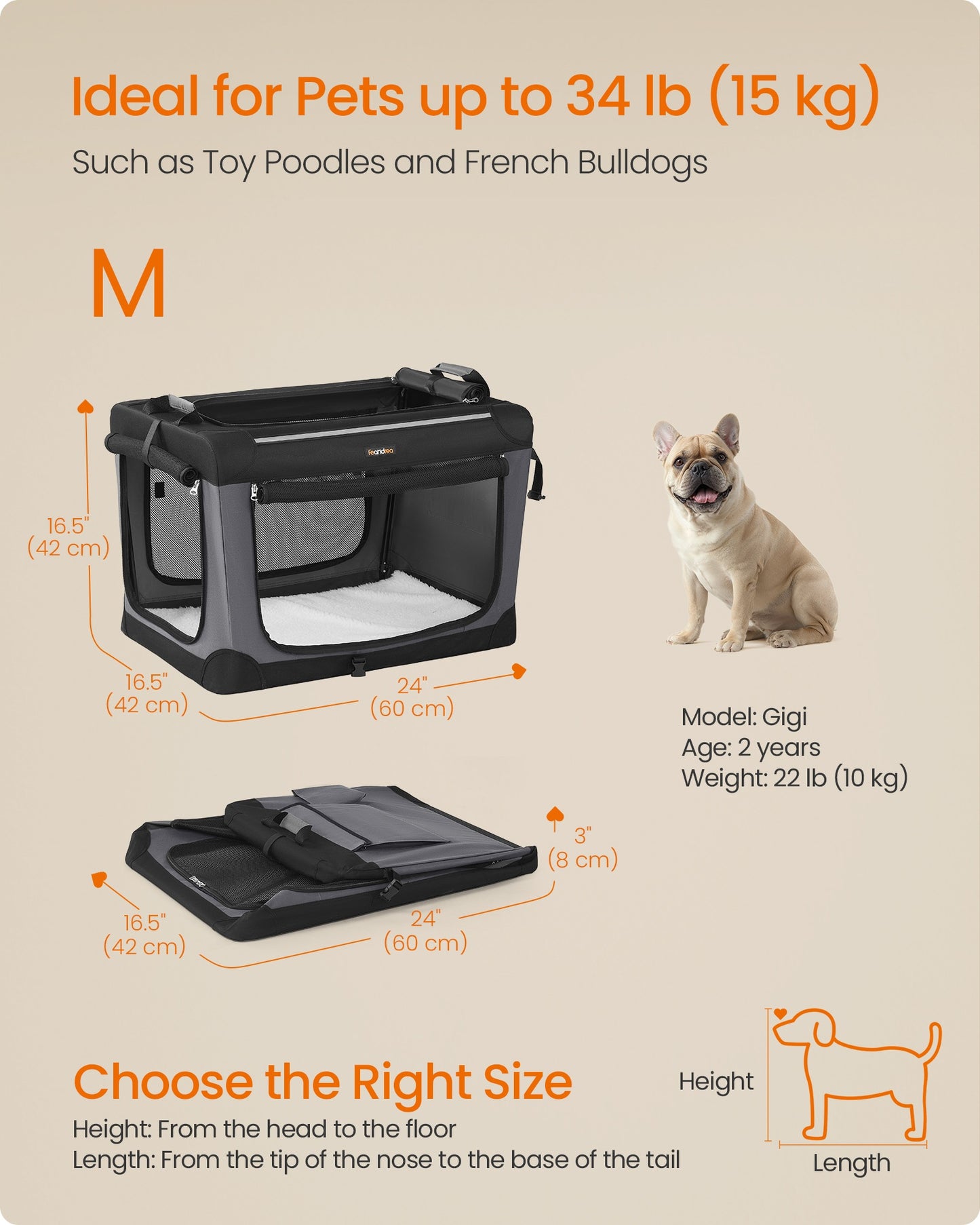 Collapsible Dog Crate 24-Inch 4 Mesh Doors Handles Storage Pocket - image 6