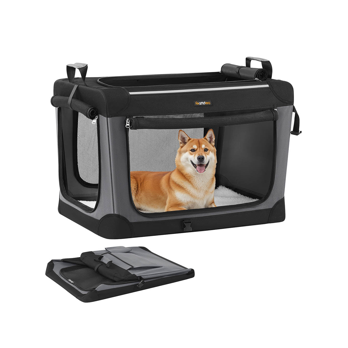 Collapsible Dog Crate 30-Inch 4 Mesh Doors Handles Storage Pocket