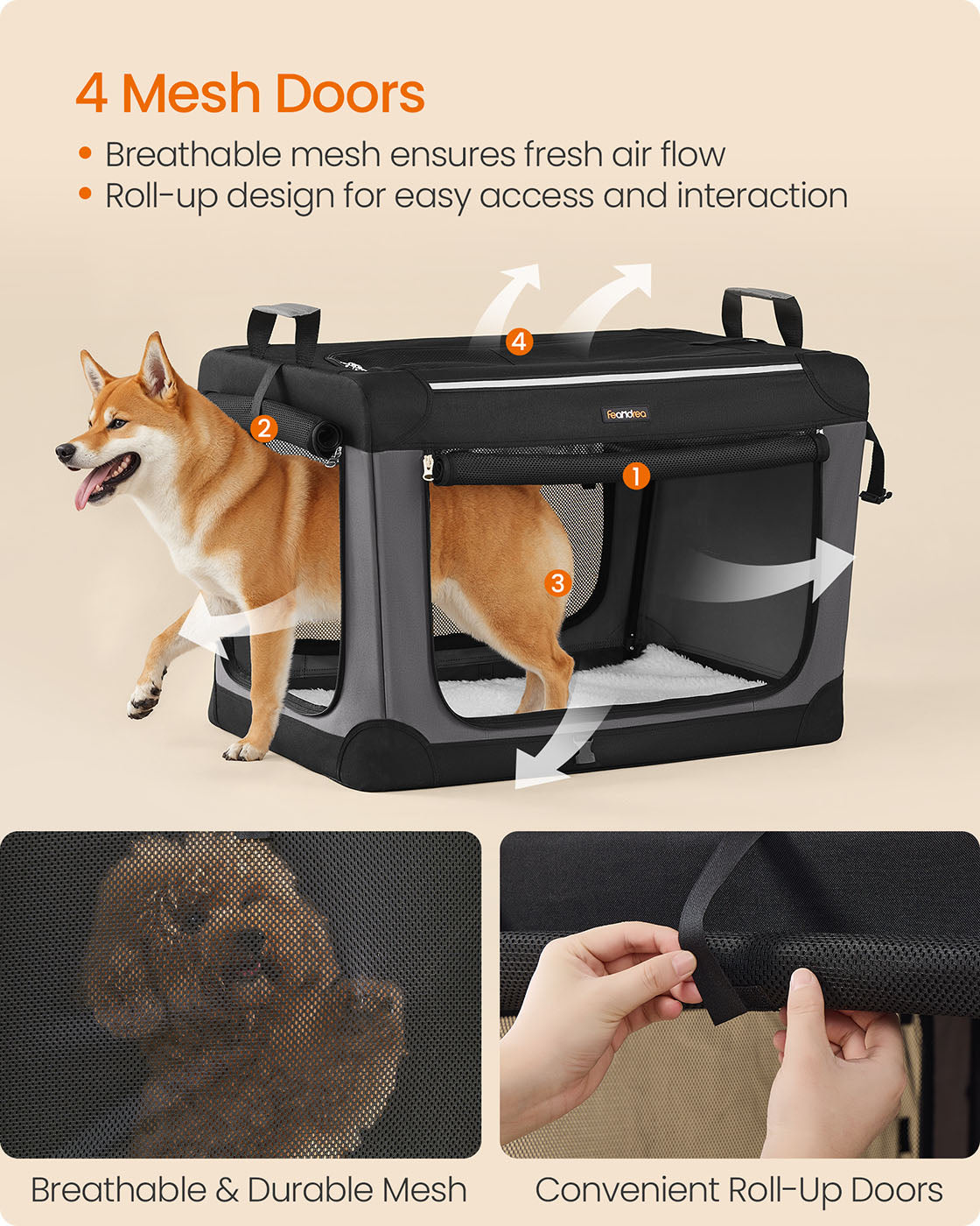 Collapsible Dog Crate 24-Inch 4 Mesh Doors Handles Storage Pocket - image 10