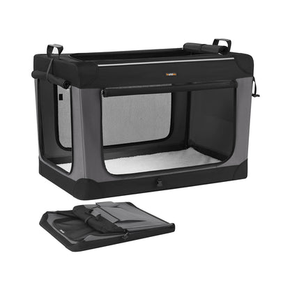 Collapsible Dog Crate 42-Inch 4 Mesh Doors Handles Storage Pocket Ink Black