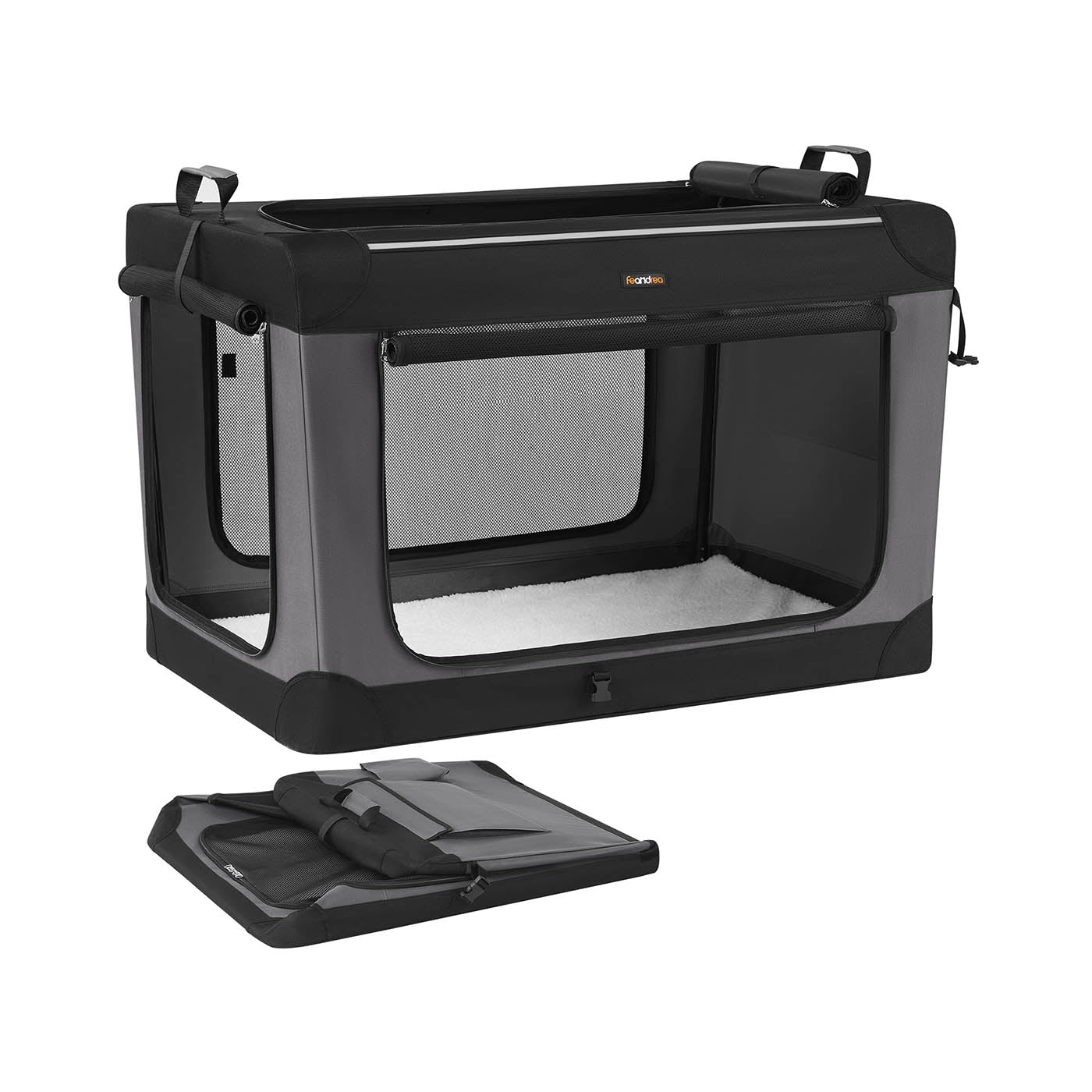 Collapsible Dog Crate 42-Inch 4 Mesh Doors Handles Storage Pocket Ink Black