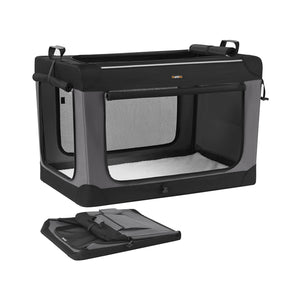 Collapsible Dog Crate 42-Inch 4 Mesh Doors Handles Storage Pocket Ink Black