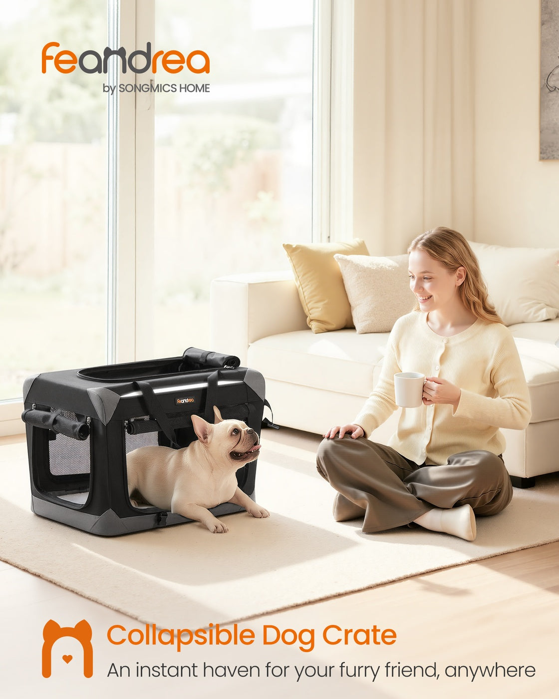 Collapsible fabric dog crate with mesh doors for travel - image 2