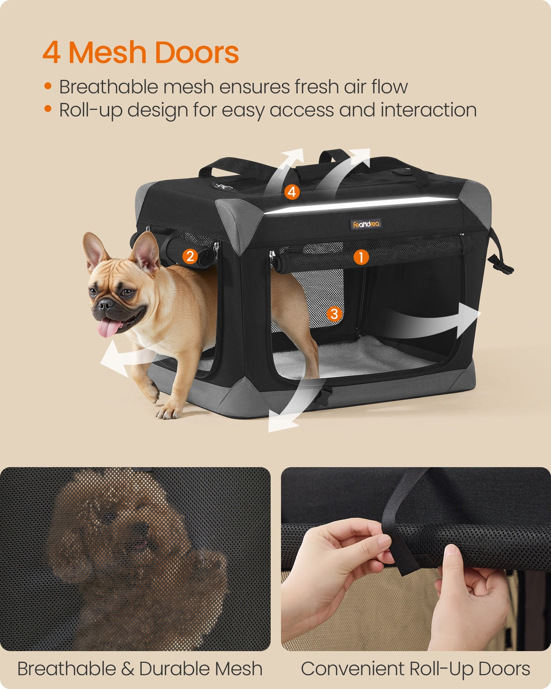 Collapsible fabric dog crate with mesh doors for travel - image 4
