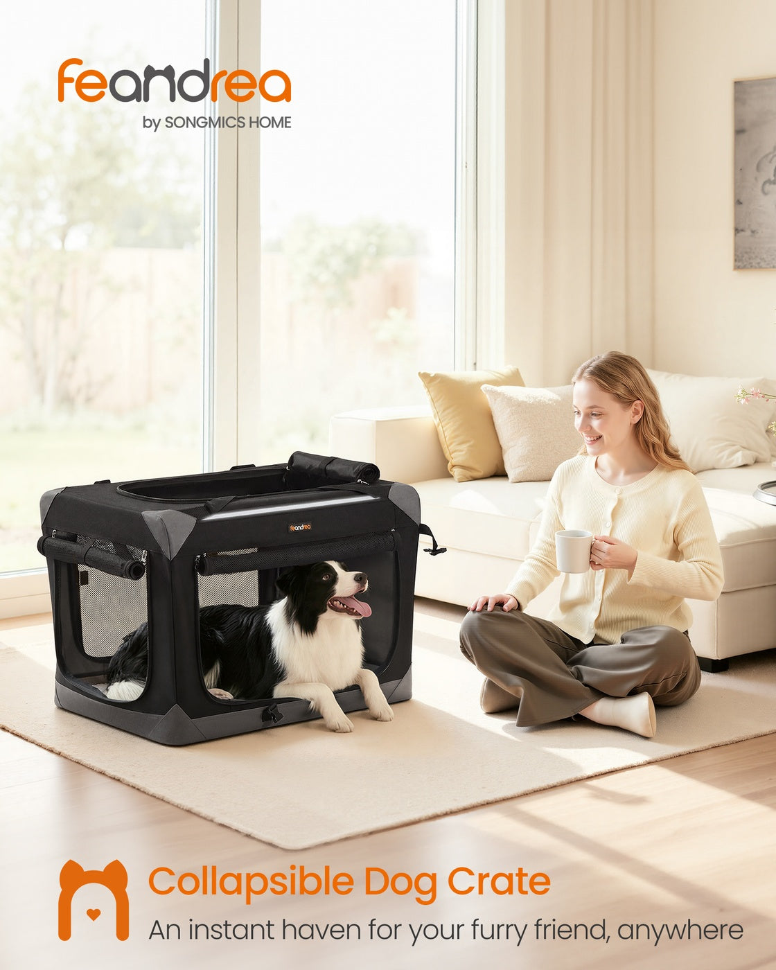 Collapsible fabric dog crate with mesh doors for travel - image 8