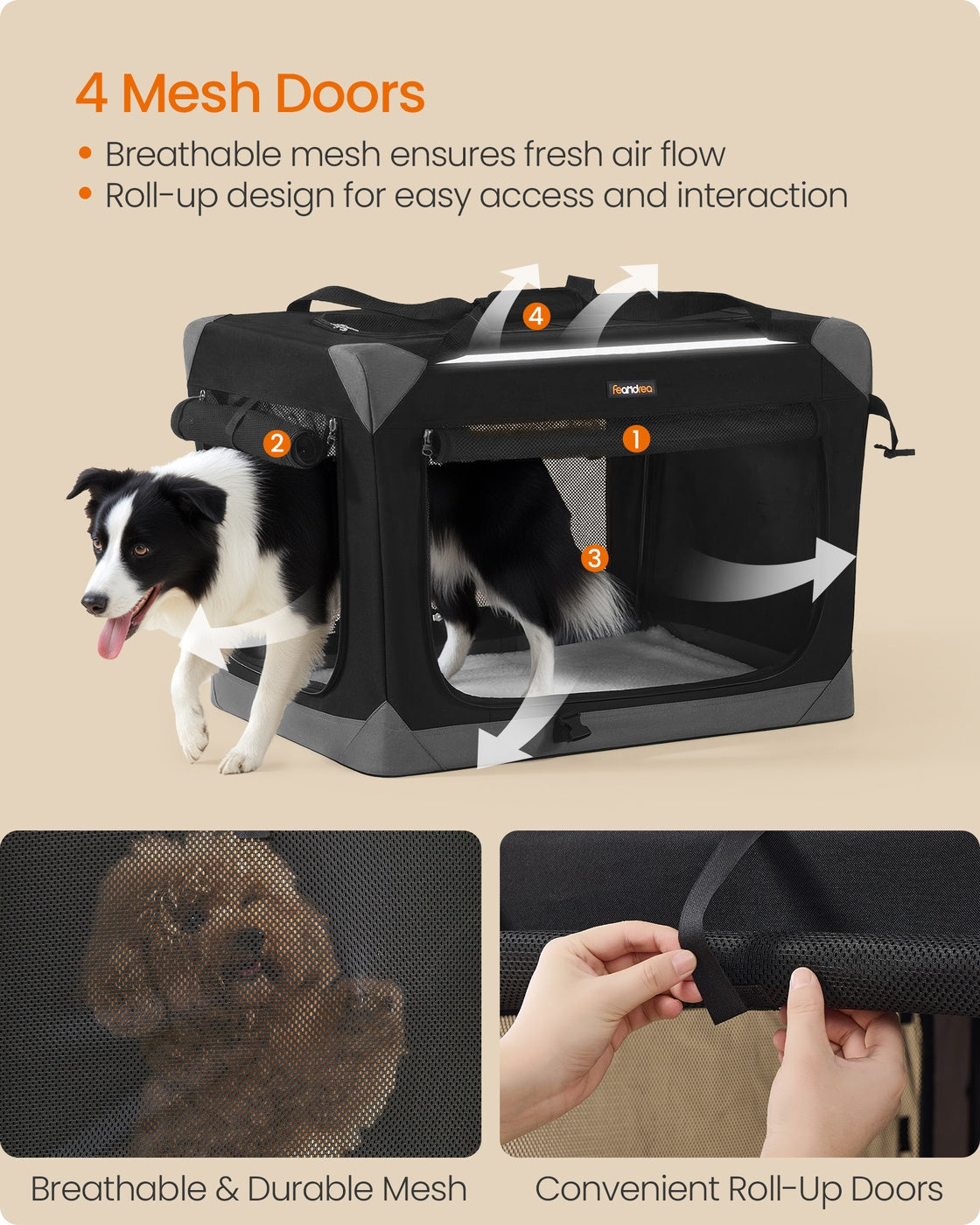 Collapsible fabric dog crate with mesh doors for travel - image 10