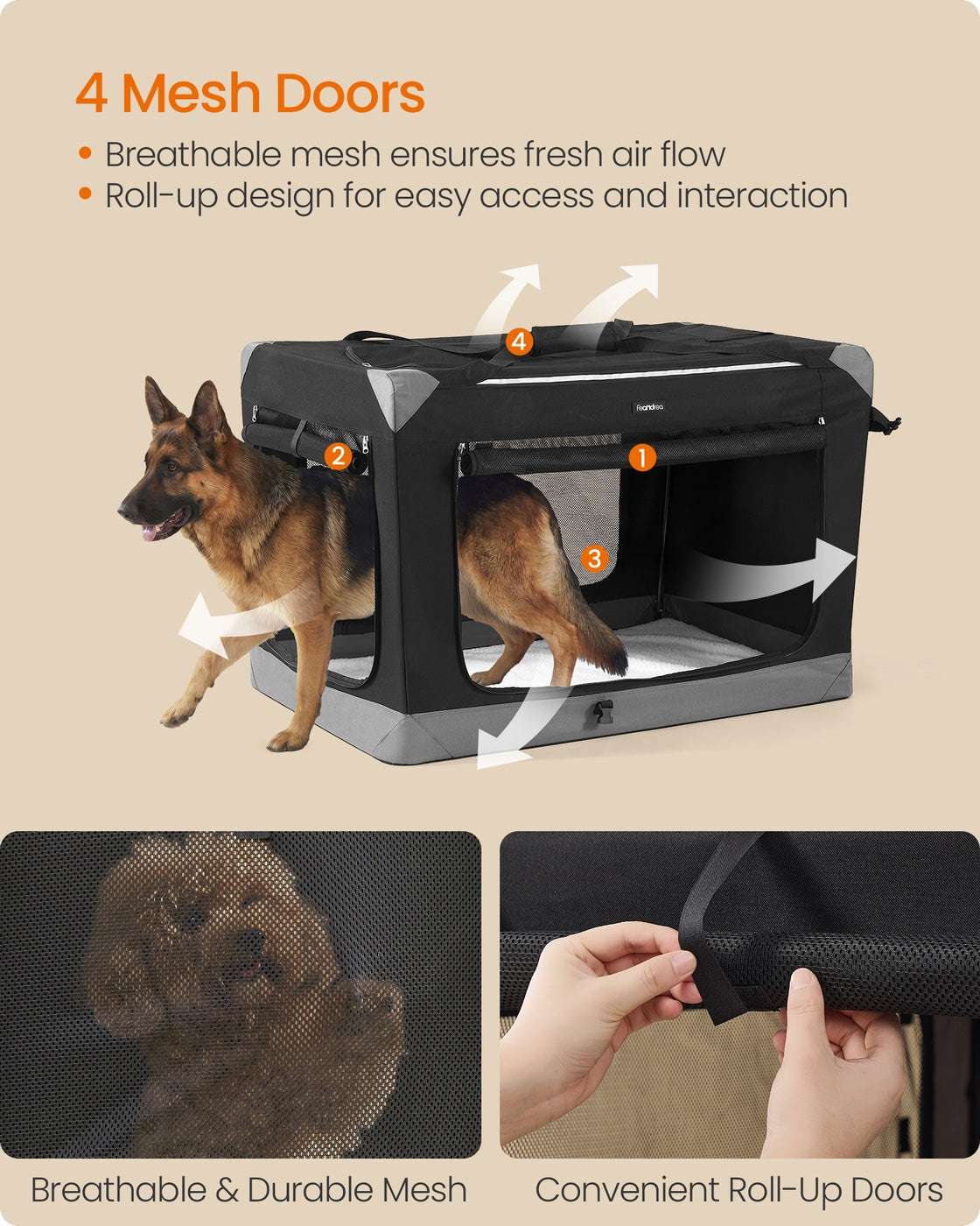 Collapsible fabric dog crate with mesh doors for travel - image 22