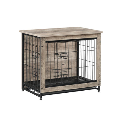Dog Crate Furniture, Side End Table, Modern Kennel for Dogs Indoor up to 30 lb, Heavy-Duty Dog Cage with Multi-Purpose Removable Tray, Double-Door Dog House, Greige - HWLEXTRA 
