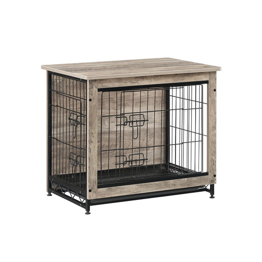 Dog Crate Furniture, Side End Table, Modern Kennel for Dogs Indoor up to 30 lb, Heavy-Duty Dog Cage with Multi-Purpose Removable Tray, Double-Door Dog House, Greige - HWLEXTRA 