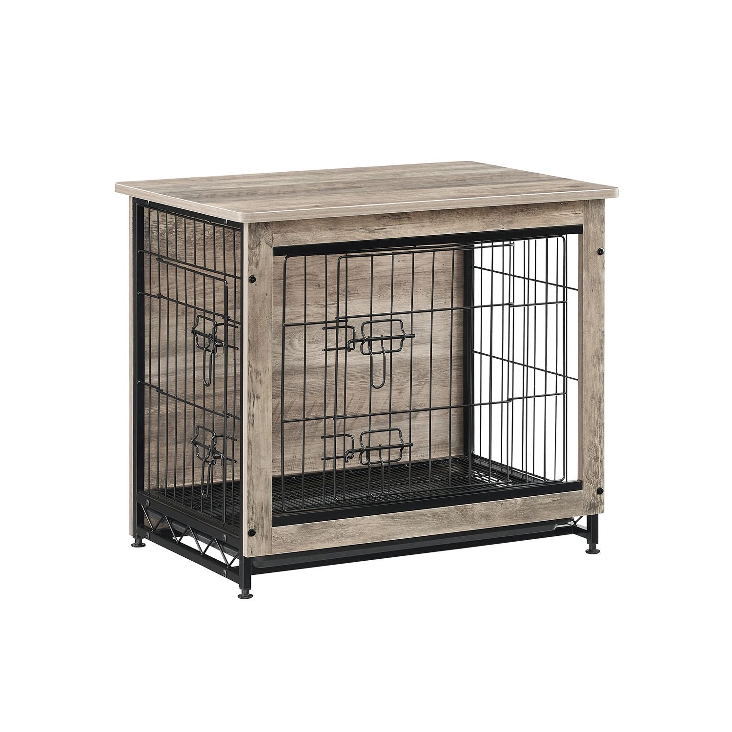 Dog Crate Furniture, Side End Table, Modern Kennel for Dogs Indoor up to 30 lb, Heavy-Duty Dog Cage with Multi-Purpose Removable Tray, Double-Door Dog House, Greige