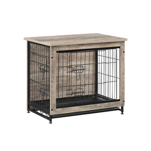 Dog Crate Furniture, Side End Table, Modern Kennel for Dogs Indoor up to 30 lb, Heavy-Duty Dog Cage with Multi-Purpose Removable Tray, Double-Door Dog House, Greige