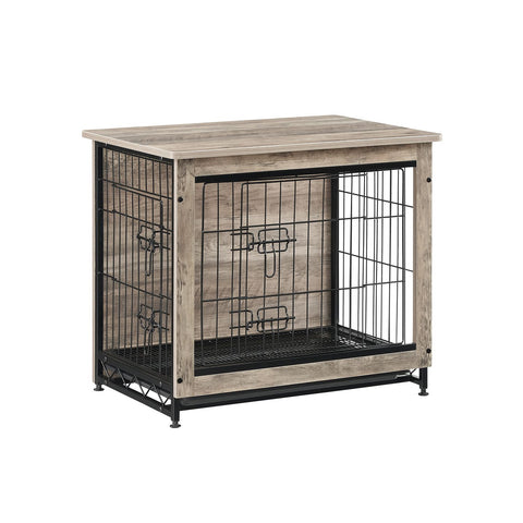 Dog Crate Furniture, Side End Table, Modern Kennel for Dogs Indoor up to 30 lb, Heavy-Duty Dog Cage with Multi-Purpose Removable Tray, Double-Door Dog House, Greige